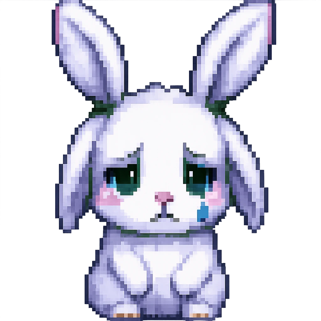 pixel art style, a sad bunny with a tear emoji