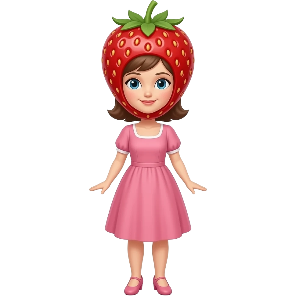 Una fresa con cuerpo de mujer y cabeza de fresa cuerpo completo. emoji