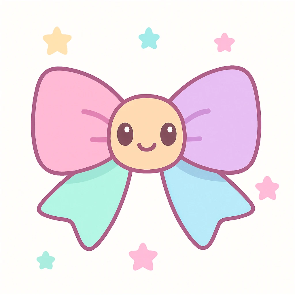 cute bow with pastel colors, girly aesthetic, cute kawaii style emoji