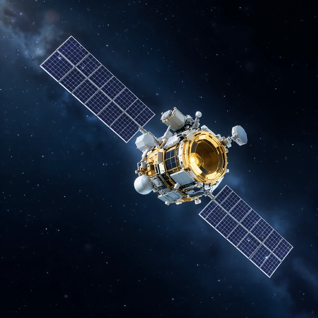 Hubble Space Telescope floating in space, realistic style, detailed, with stars in the background emoji