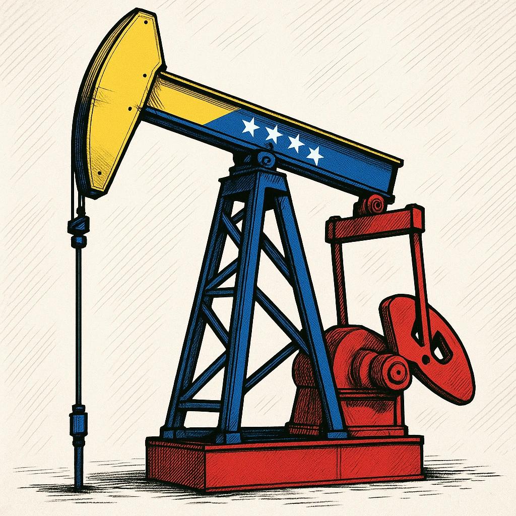 Сгенерируй мне нефтекачалку на однородном фоне, расскрашенную во флаг венесуэлы, в стиле японского комикса emoji