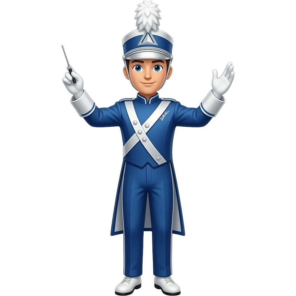 full body of white drum major in blue silver and white outfit conducting emoji