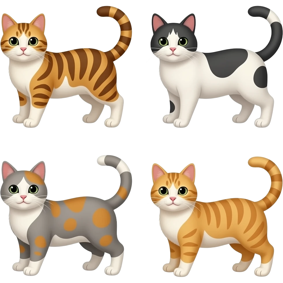 Five cats in poses emoji
