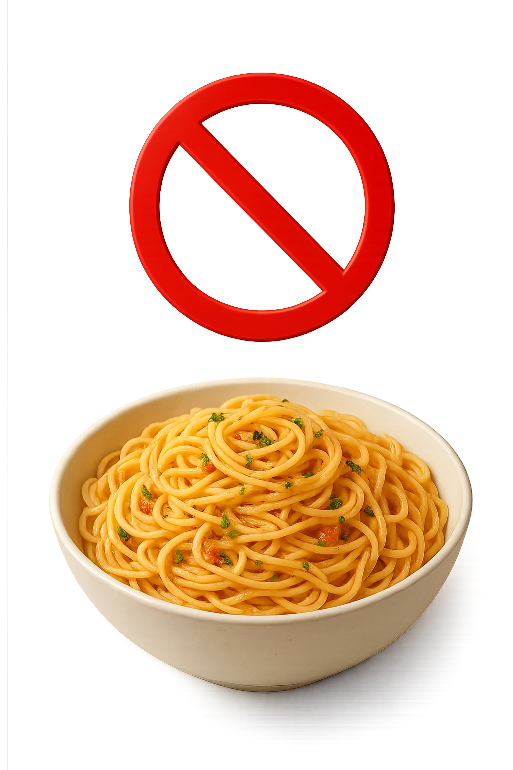 BOWL DI PASTA CON DIVIETO SOPRA,  realistici emoji