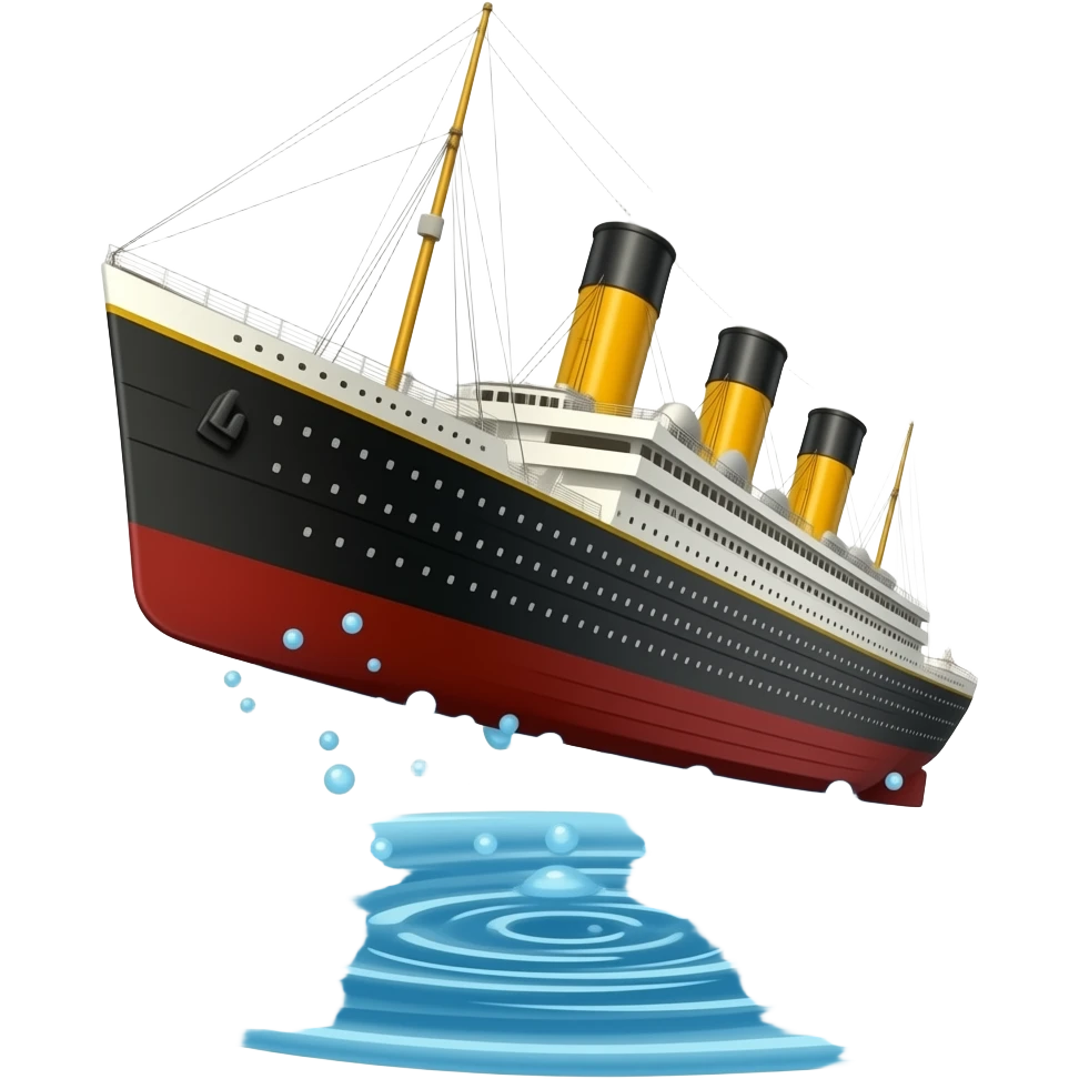 ship Titanic flies over a shallow puddle of water emoji