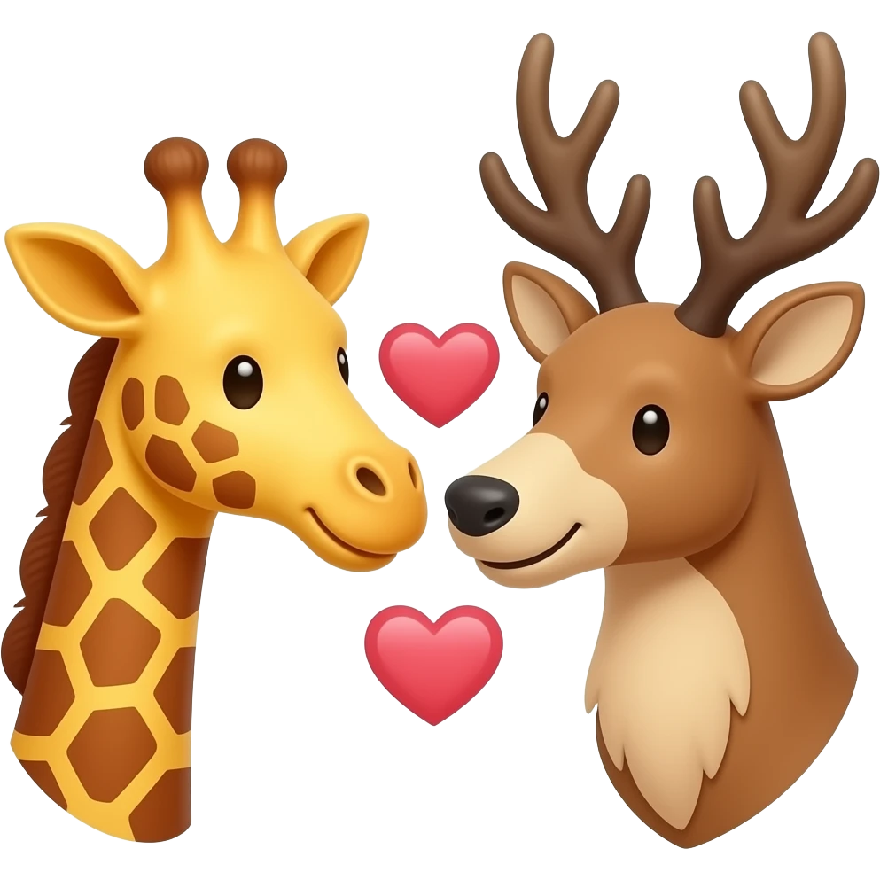 Einfacher Giraffenkopf und Elchkopf lächeln sich zu mit herzchen emoji