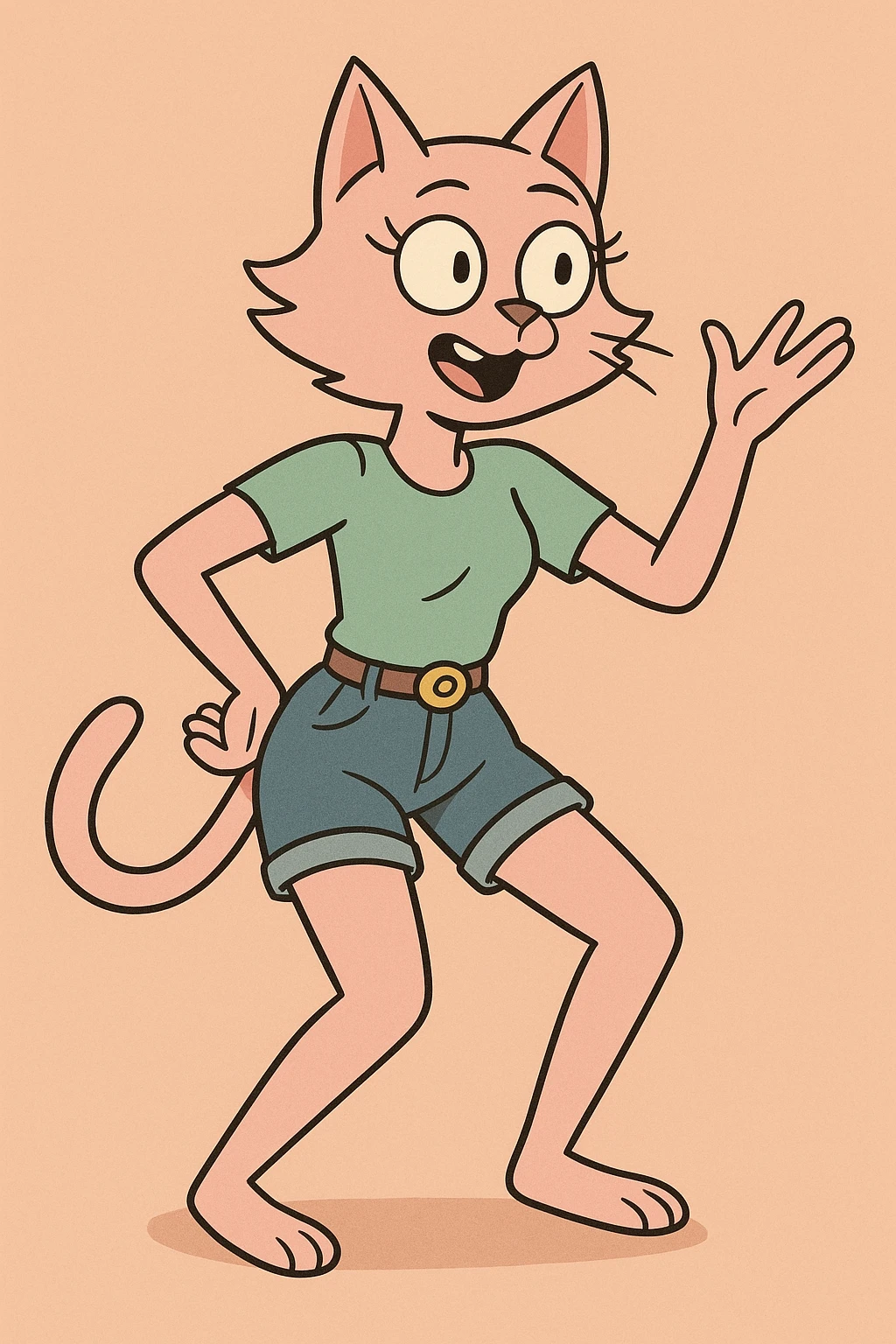 cat girl, cartoon style, bold lines, expressive face, fun pose emoji