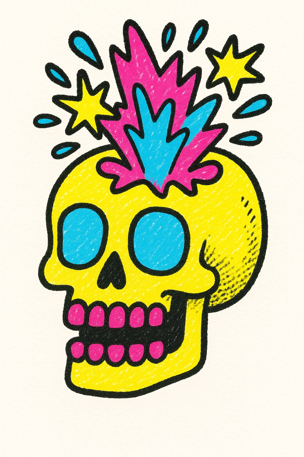 skull with an exploding head, vibrant and dynamic, colorful, energetic, bold colors emoji