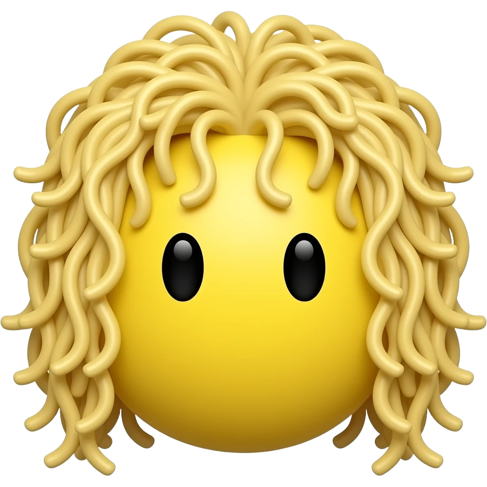 Yellow circle emoji with spaghetti hair emoji