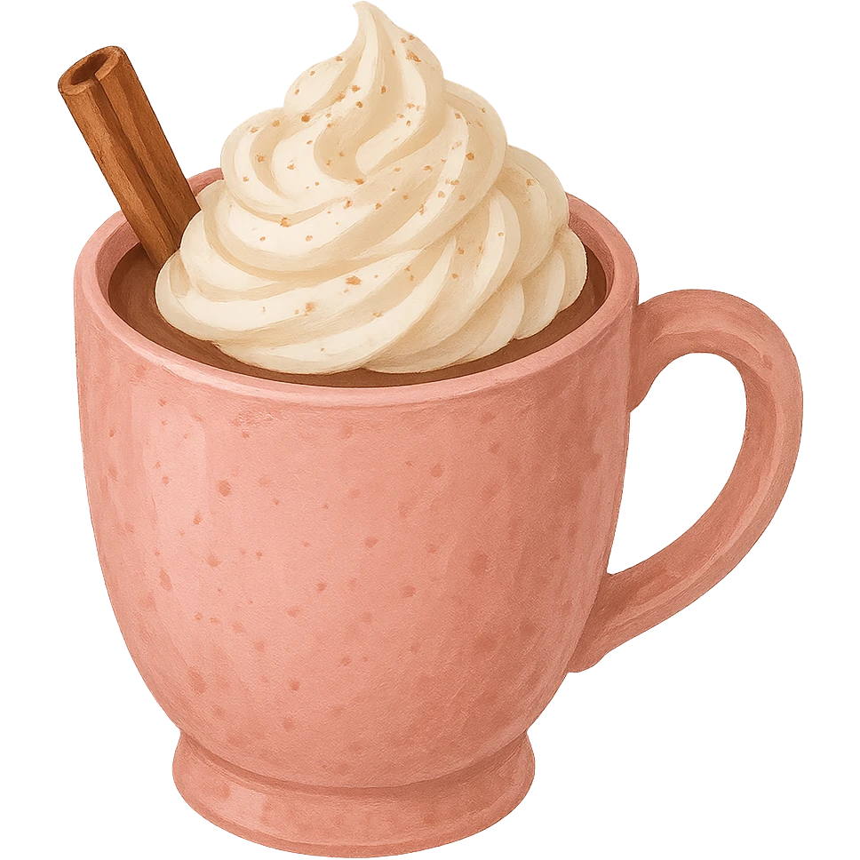cozy hot chocolate with whipped cream and cinnamon pink, remove background emoji