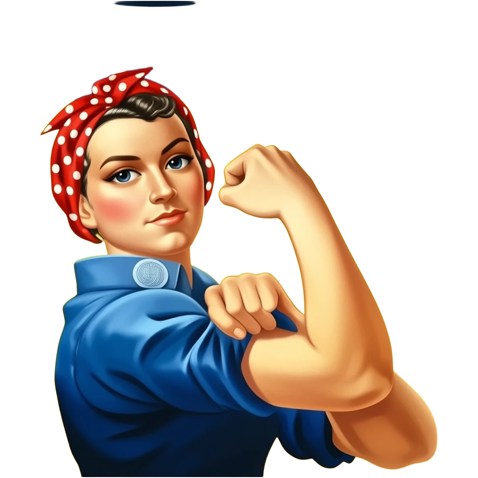 Rosie the riveter with a banner that says “We can do it!” emoji