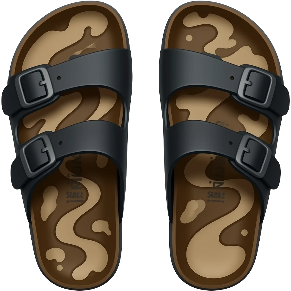 Muddy black Birkenstocks on a walking trail emoji