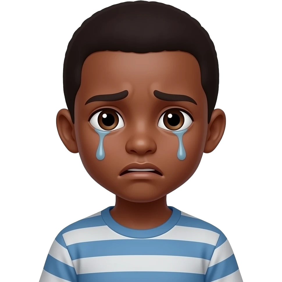 garçon peau noir de 7 ans, triste et appeuré emoji