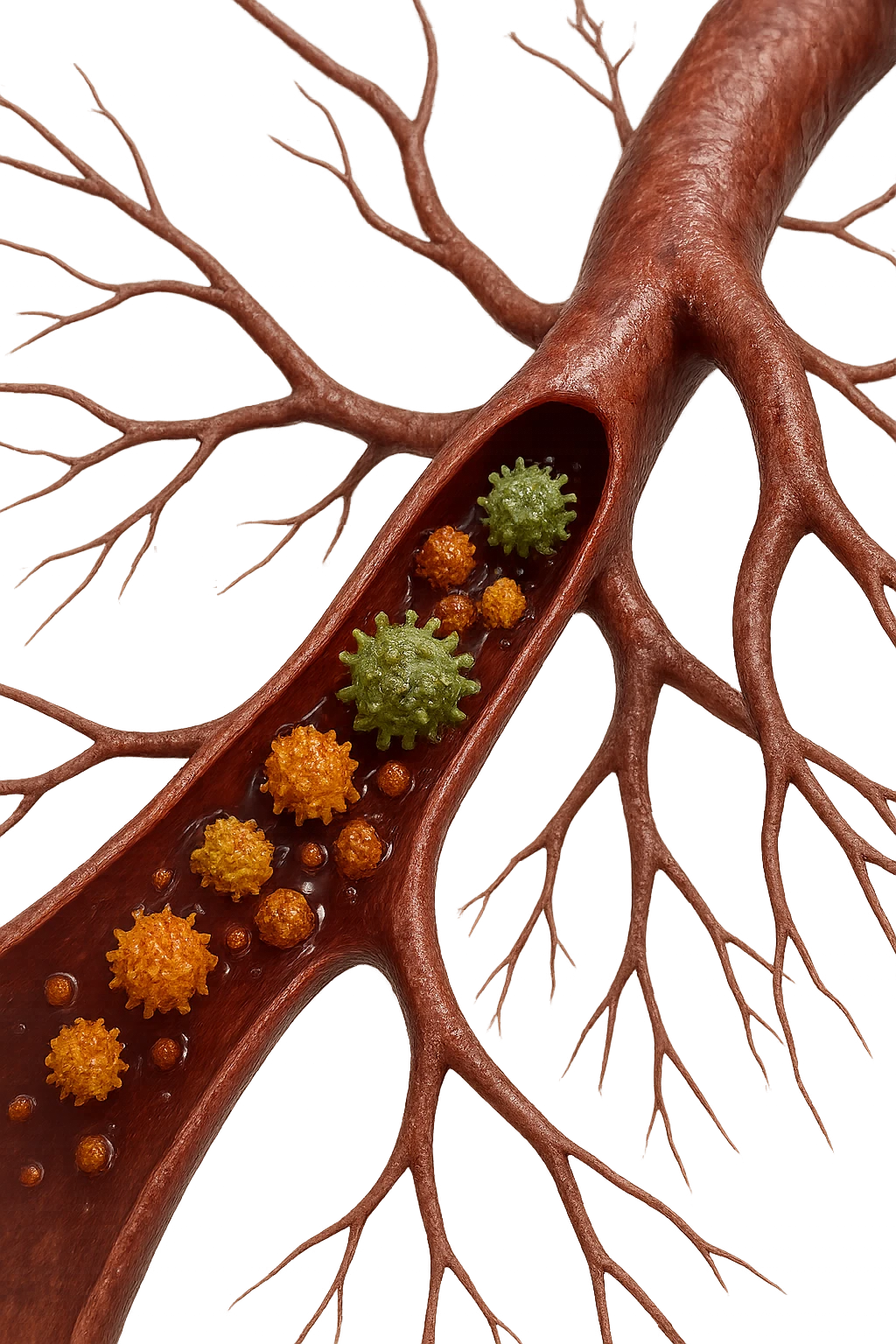 tossine che entrano in una vena umana anatomica realistica, vista dall'alto, iperrealistica 4k emoji