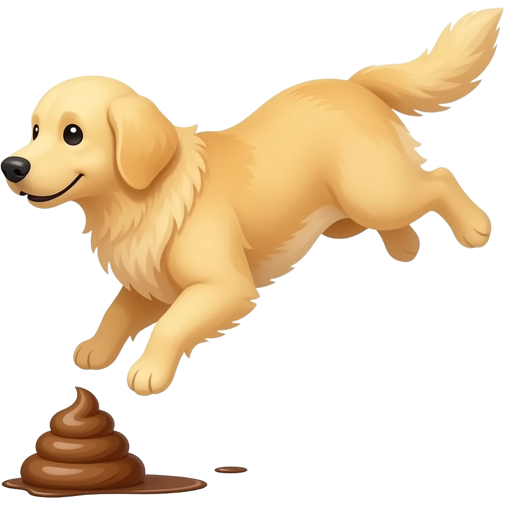 Poop falling on a golden retriever emoji
