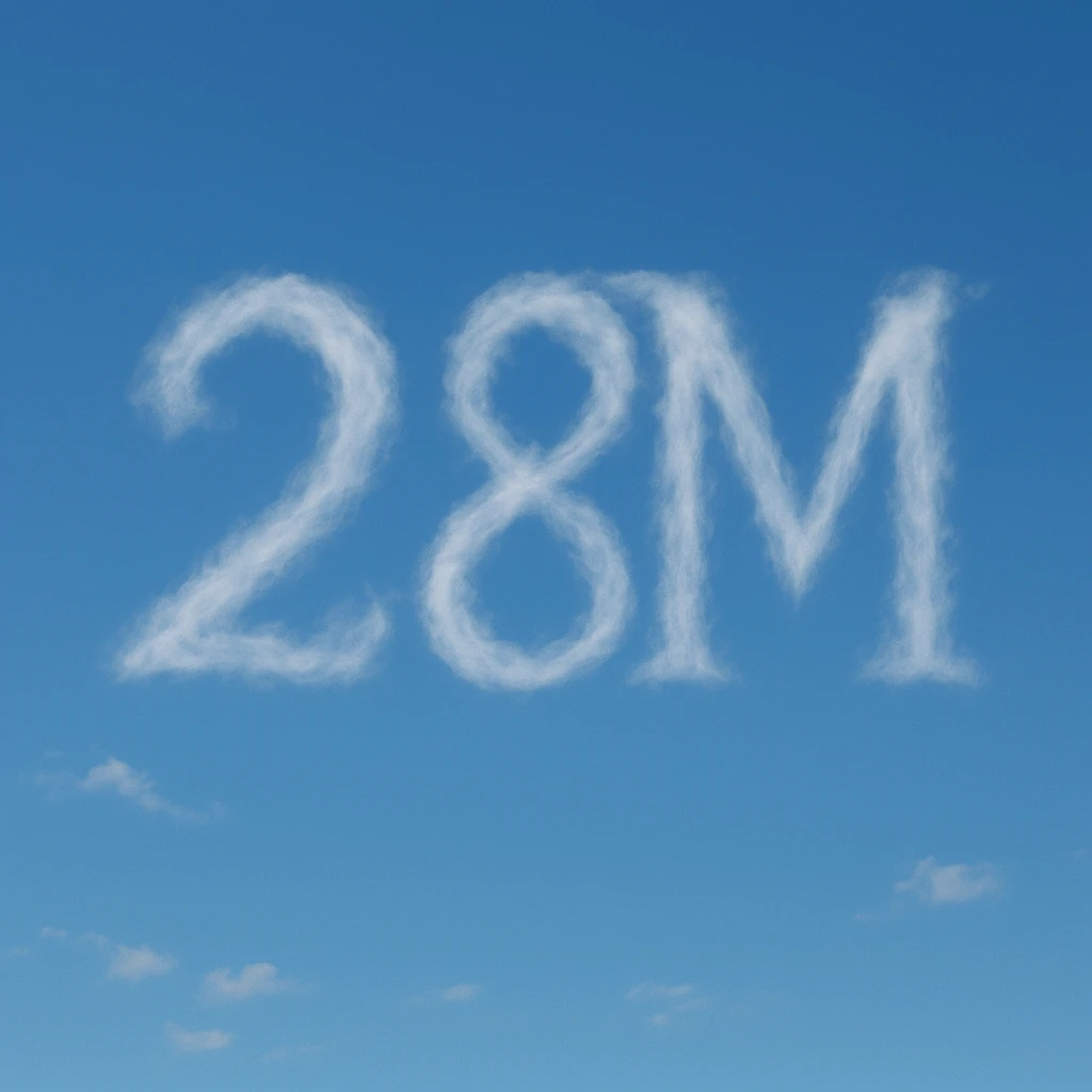The number two, the number eight, and the letter M formed by wispy clouds, ethereal and light emoji