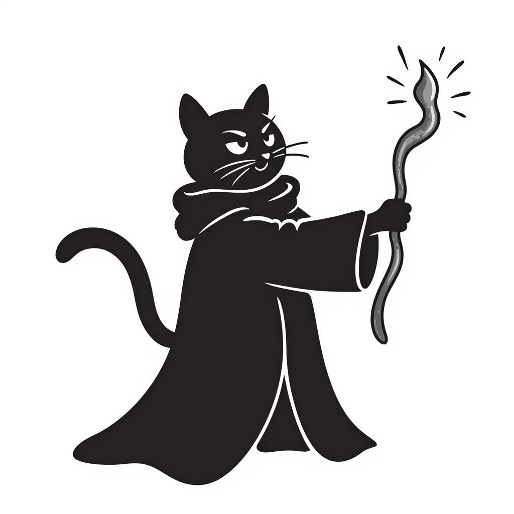 A cat wizard casting a spell with magical staff and flowing robes emoji