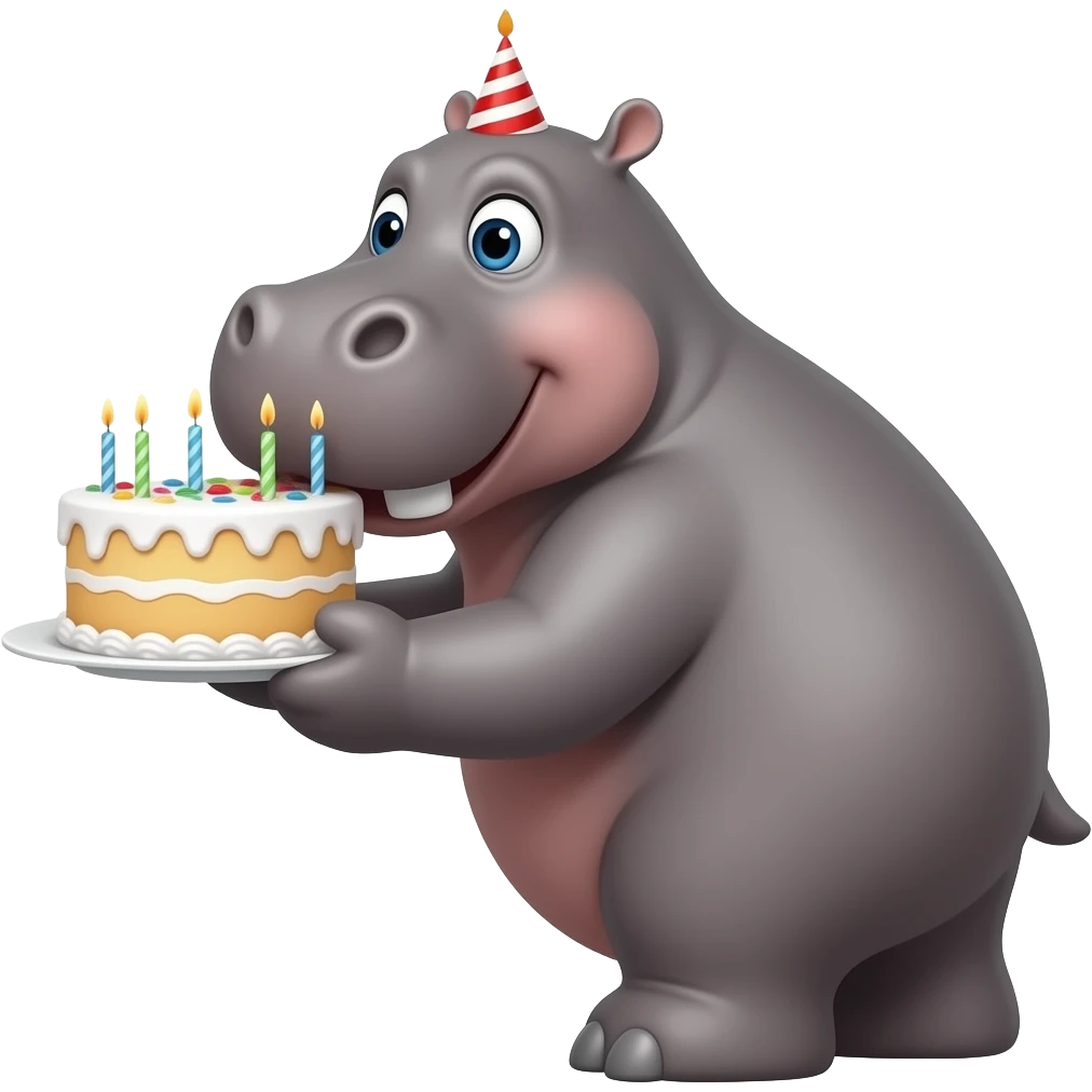 hippo eating its birthday cake emoji
