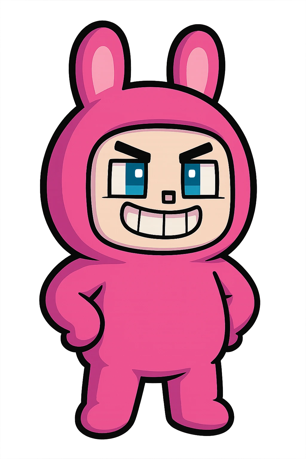 Extract and isolate the small character in the pink bunny suit from the image, placing them on a transparent background, keeping the original Minecraft cartoon style and appearance. emoji