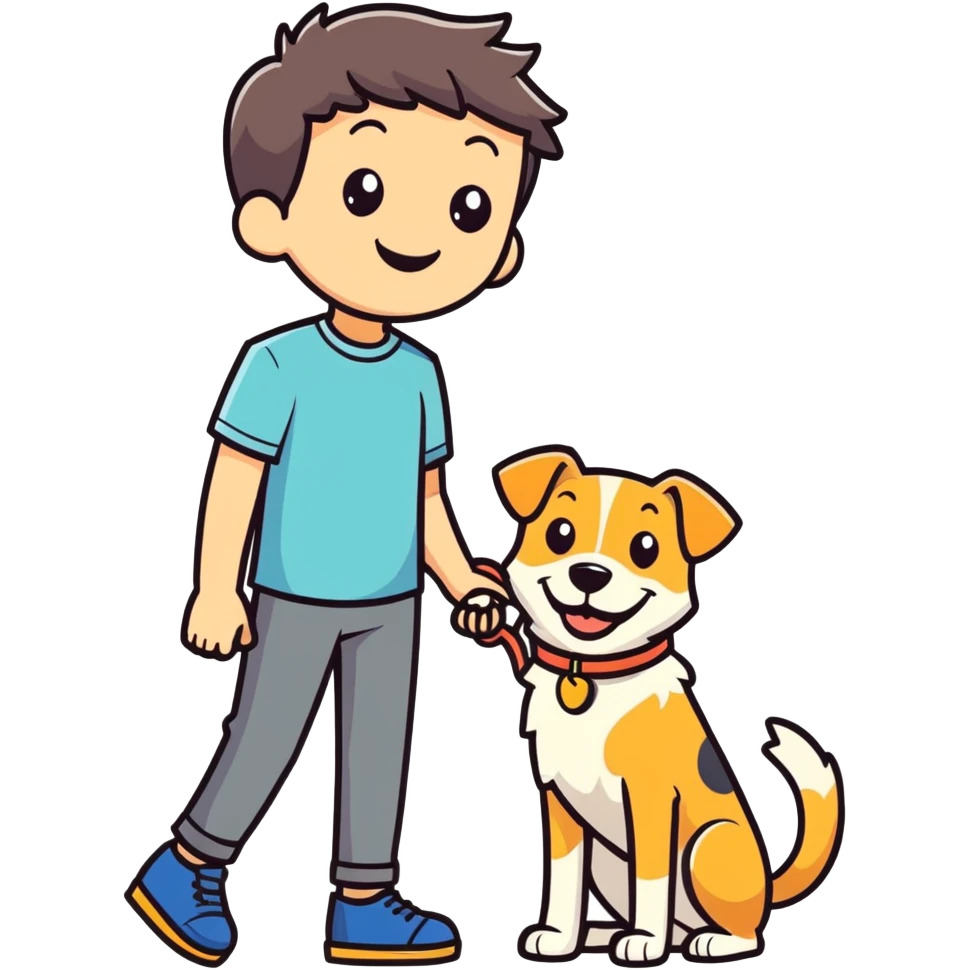 smiling boy with dog emoji