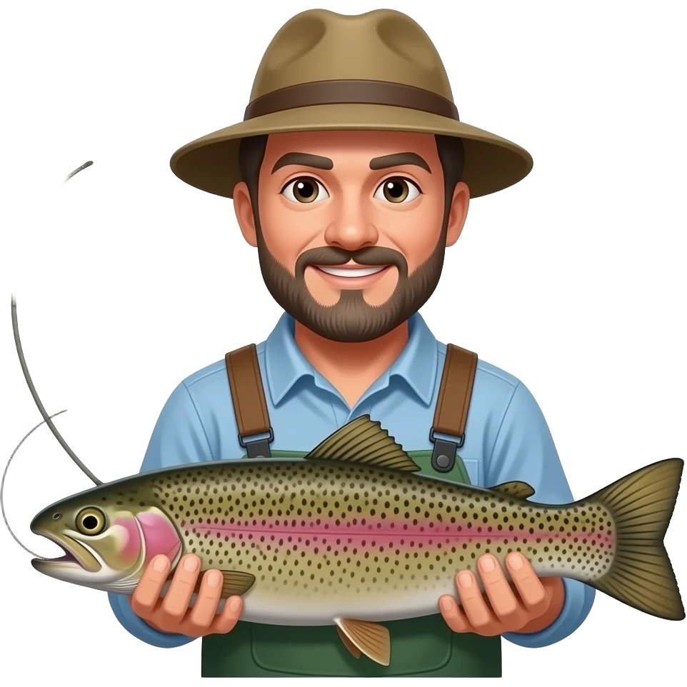 Fisherman with rot and rainbow trout emoji