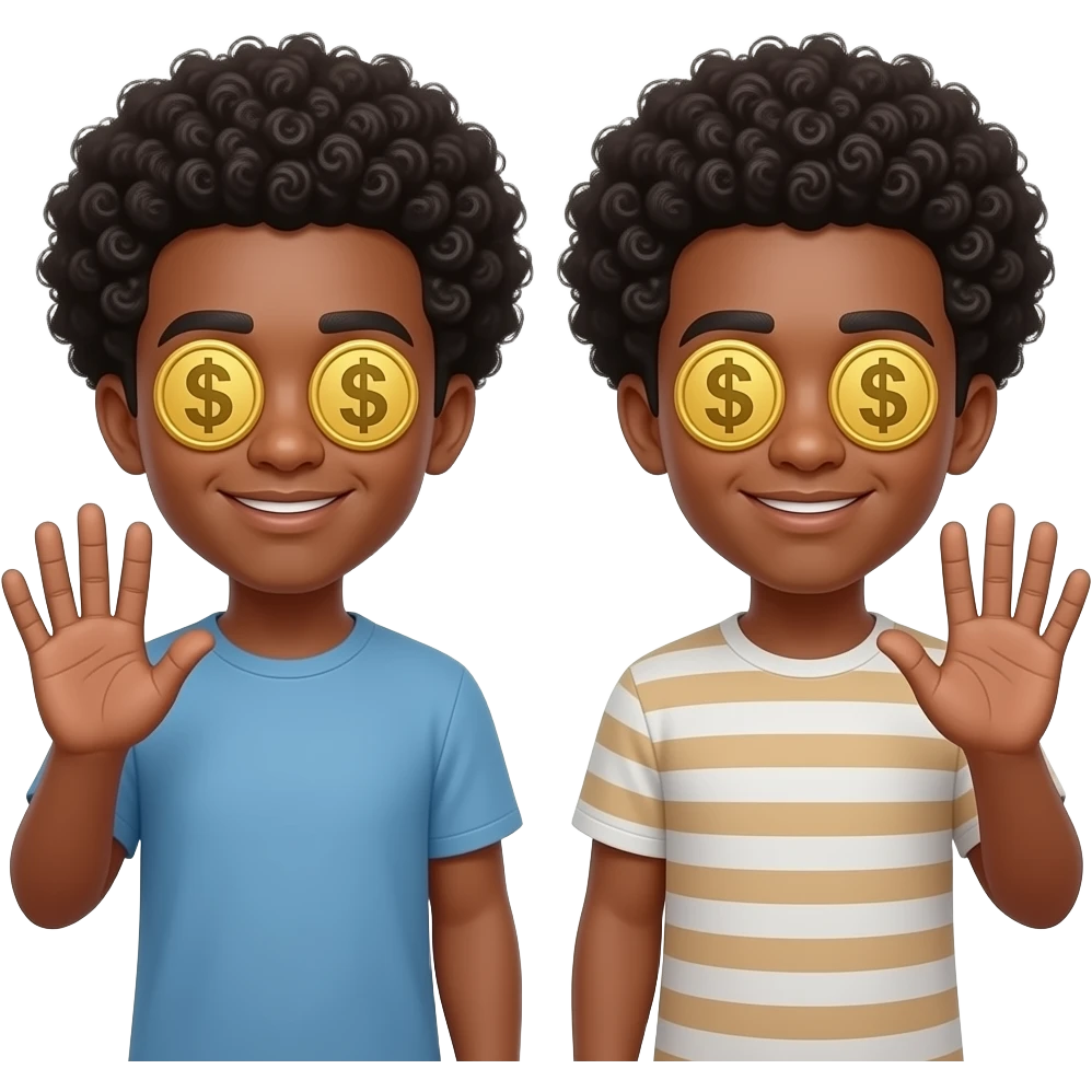 Create a man holding a six in one hand and a man holding seven in one hand with money symbols in his eyes and an Afro hair cut emoji