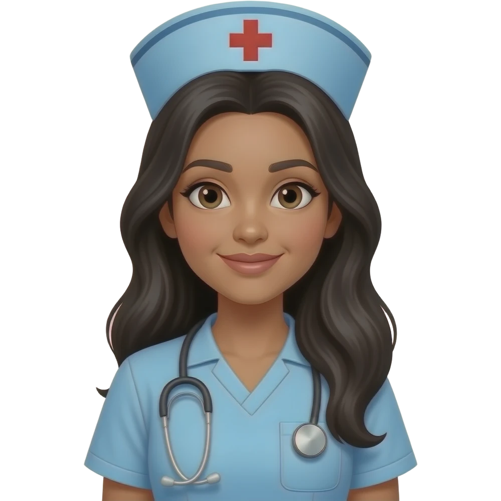 Tan nurse with scrubs long black hair emoji | AI emoji