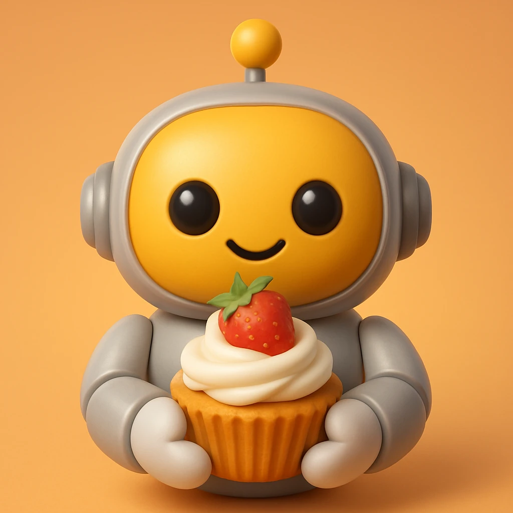 The cute robot is holding dessert in its hands, 3d emoji emoji