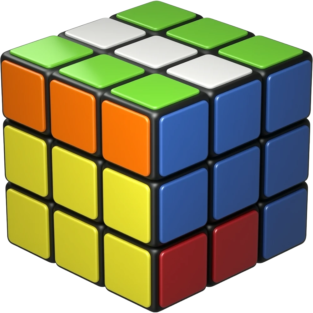 A classic 3x3 white, neon-green, neon-orange, neon-yellow, neon-blue, neon-red, rubix cube emoji