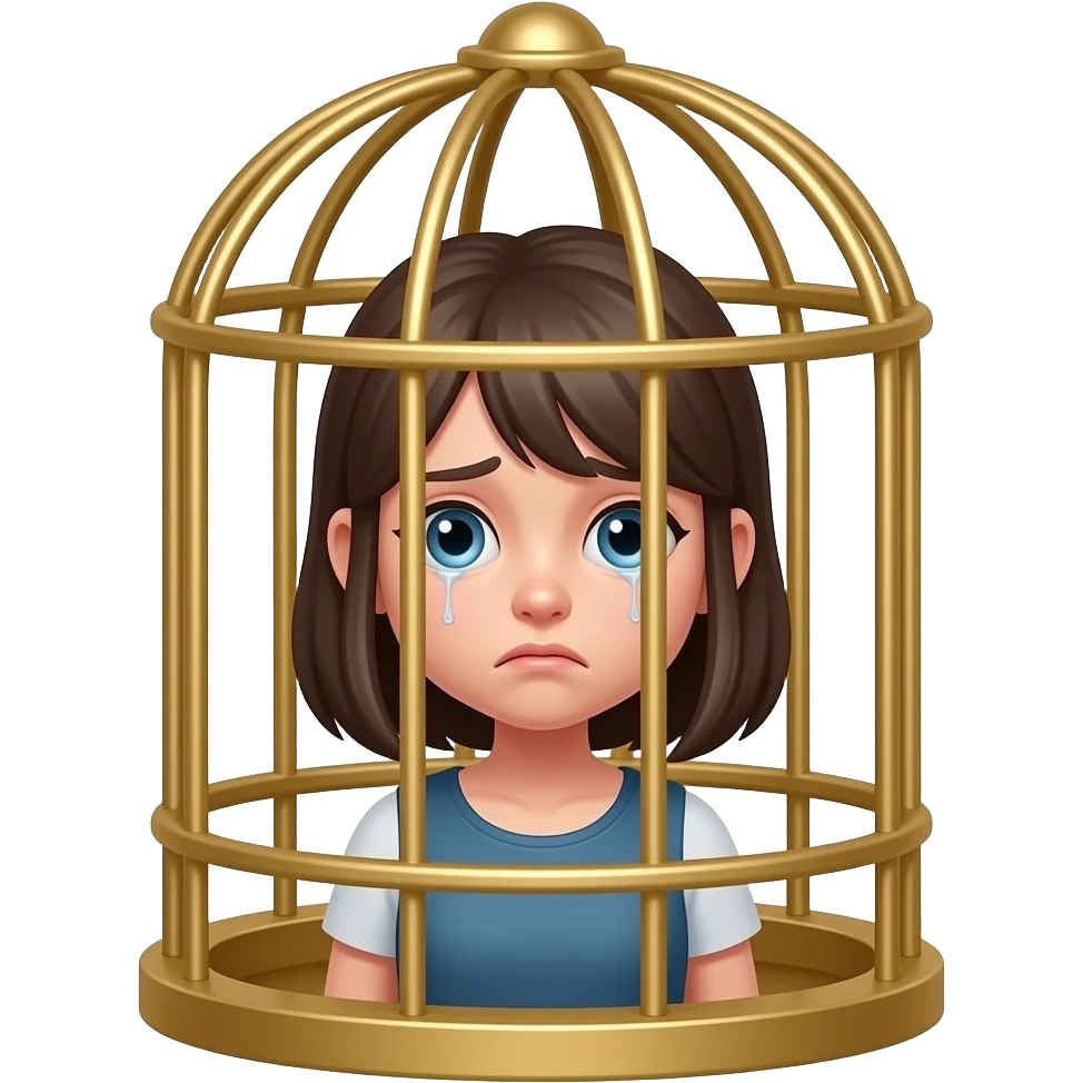 a girl  in golden cage sad and terrified emoji