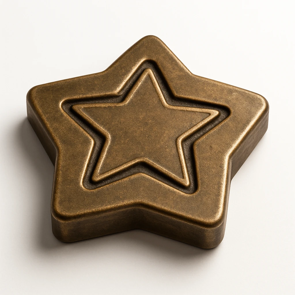 dalgona candy with star shape, inspired by Squid Game, bronze style emoji