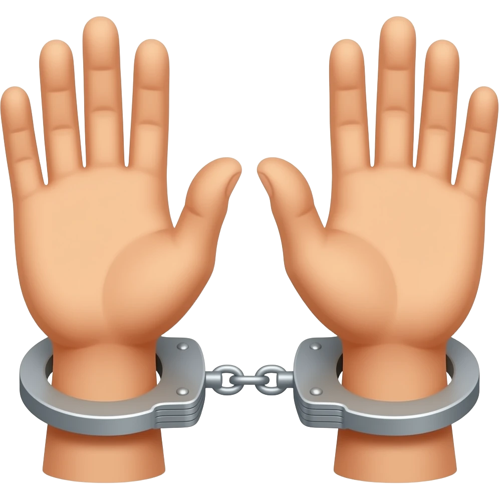 Hands with handcuffs and hand raised in the air emoji