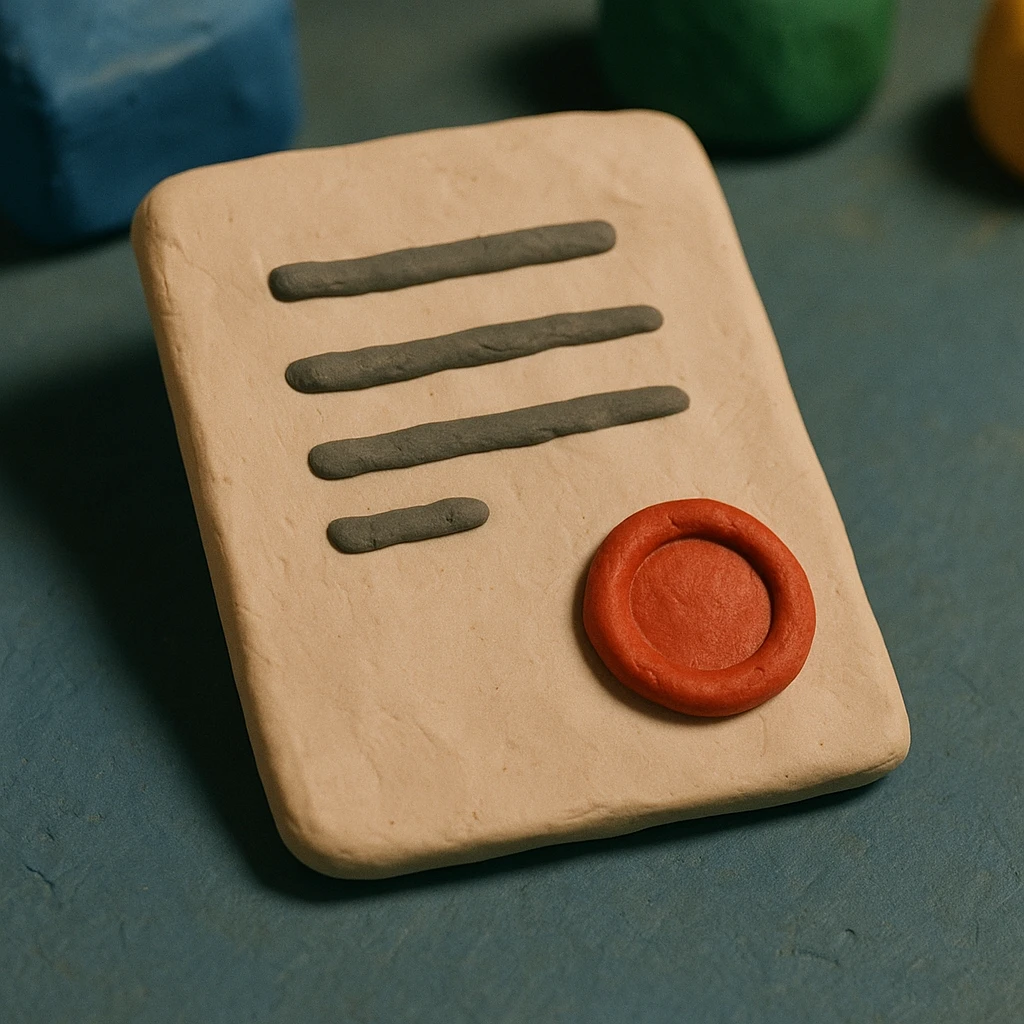 paper document with a red stamp in claymation style emoji