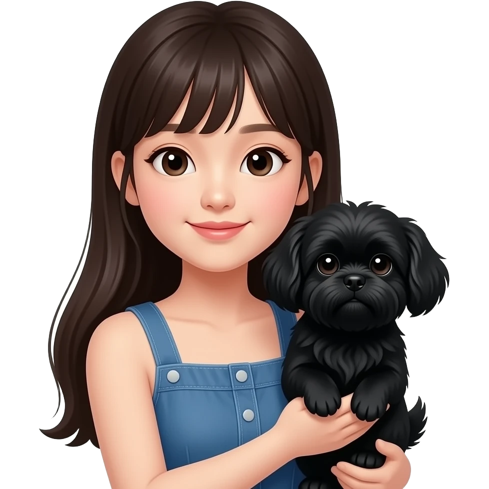long black hair korean girl holding black shih tzu emoji