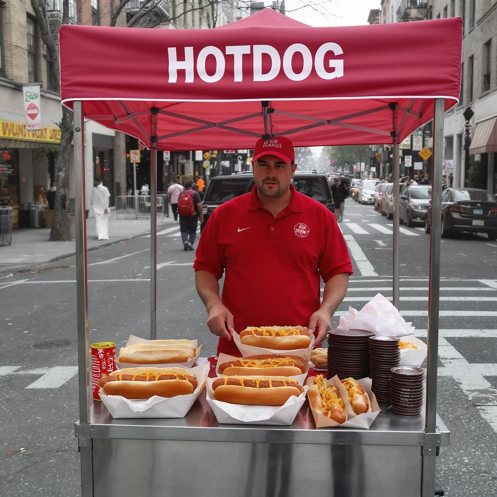 hotdog seller in New York with cart emoji