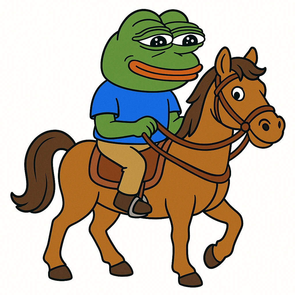 create a pepe riding horse, white background emoji