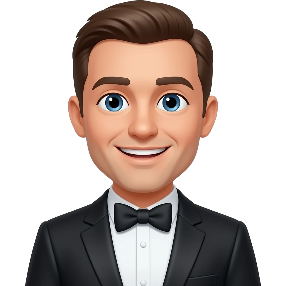The character in a tuxedo, smiling. emoji