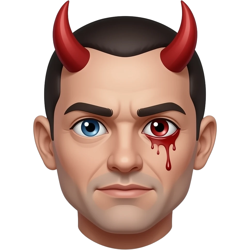 A devil emoji with bleeding eye emoji