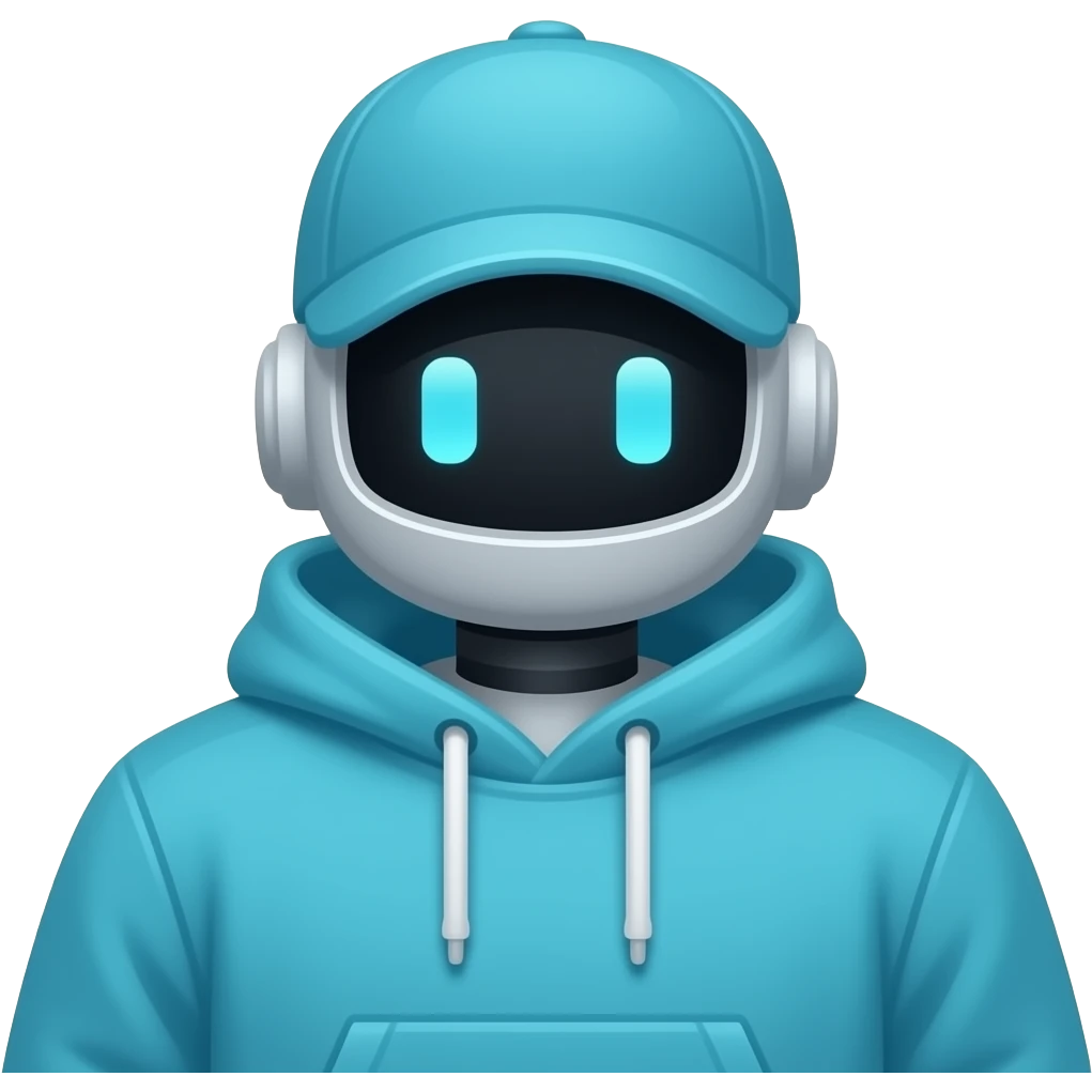 simple robot in cyan hoodie and cap pixelated emoji