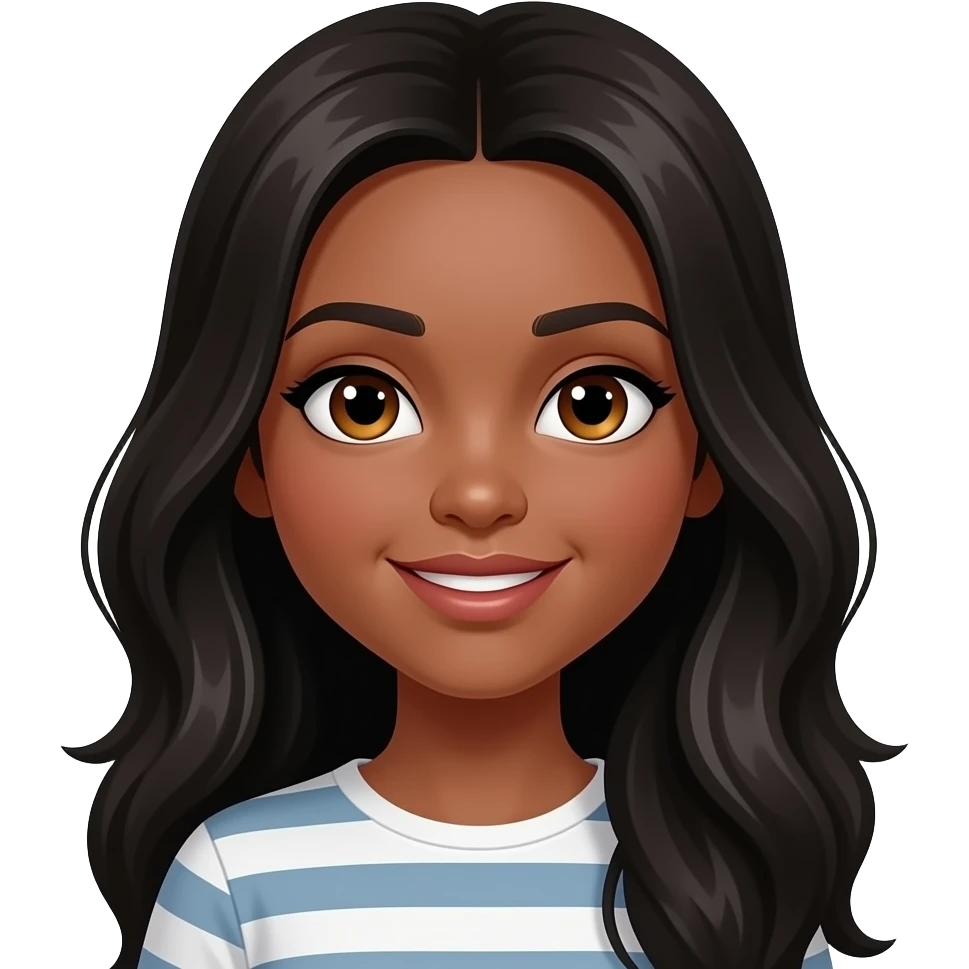 Caramel colored black girl with long black hair and hazel eyes emoji