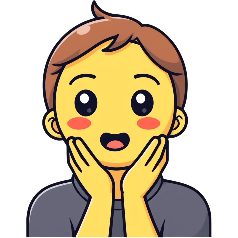 emoji with left eye half closed (twitching) with hands around its neck choking itself emoji