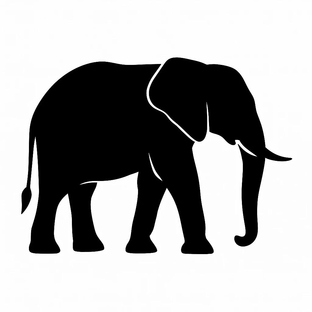 Elephant black silhouette white background emoji
