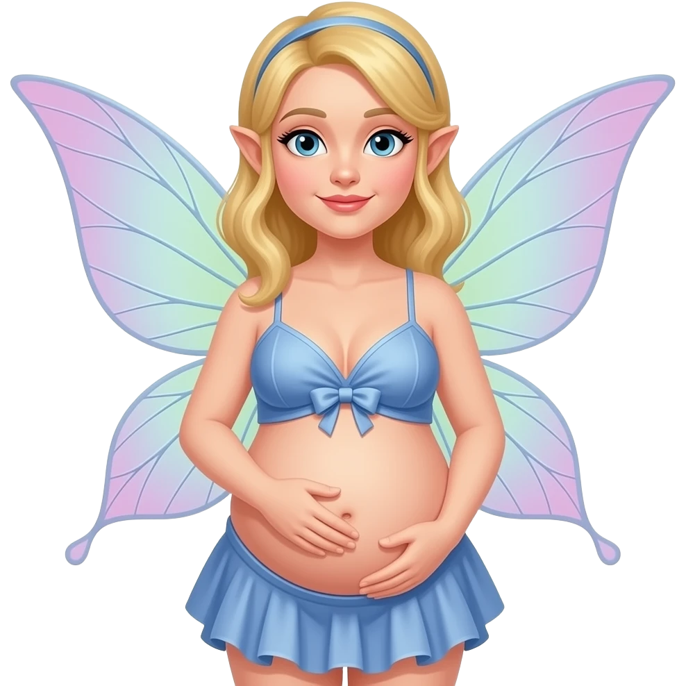 A fairy with a large overstuffed tummy makes her look heavily pregnant,her bellybutton likes kissing everything. emoji