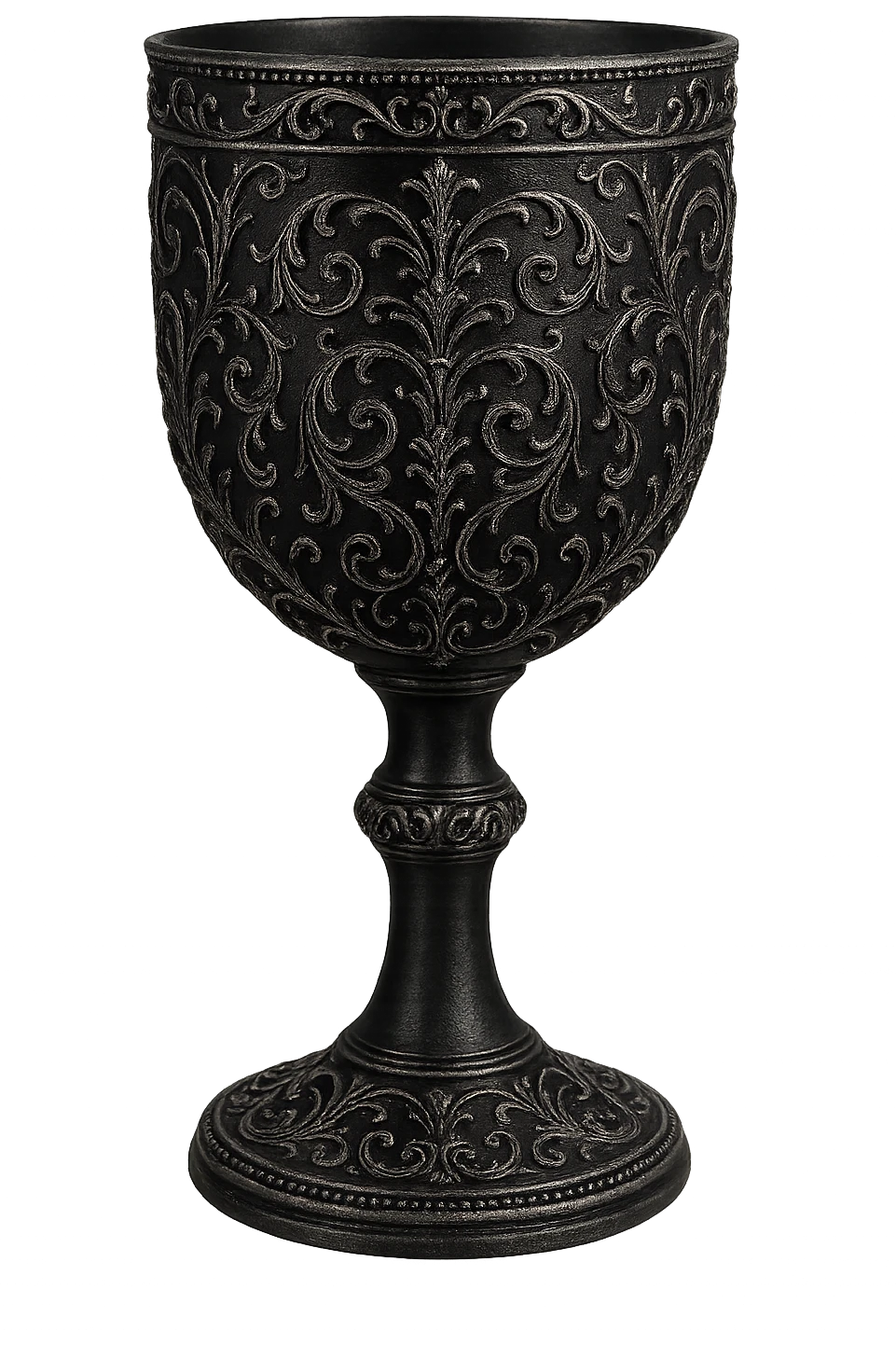 gothic goblet, black with silver filigree, no background emoji