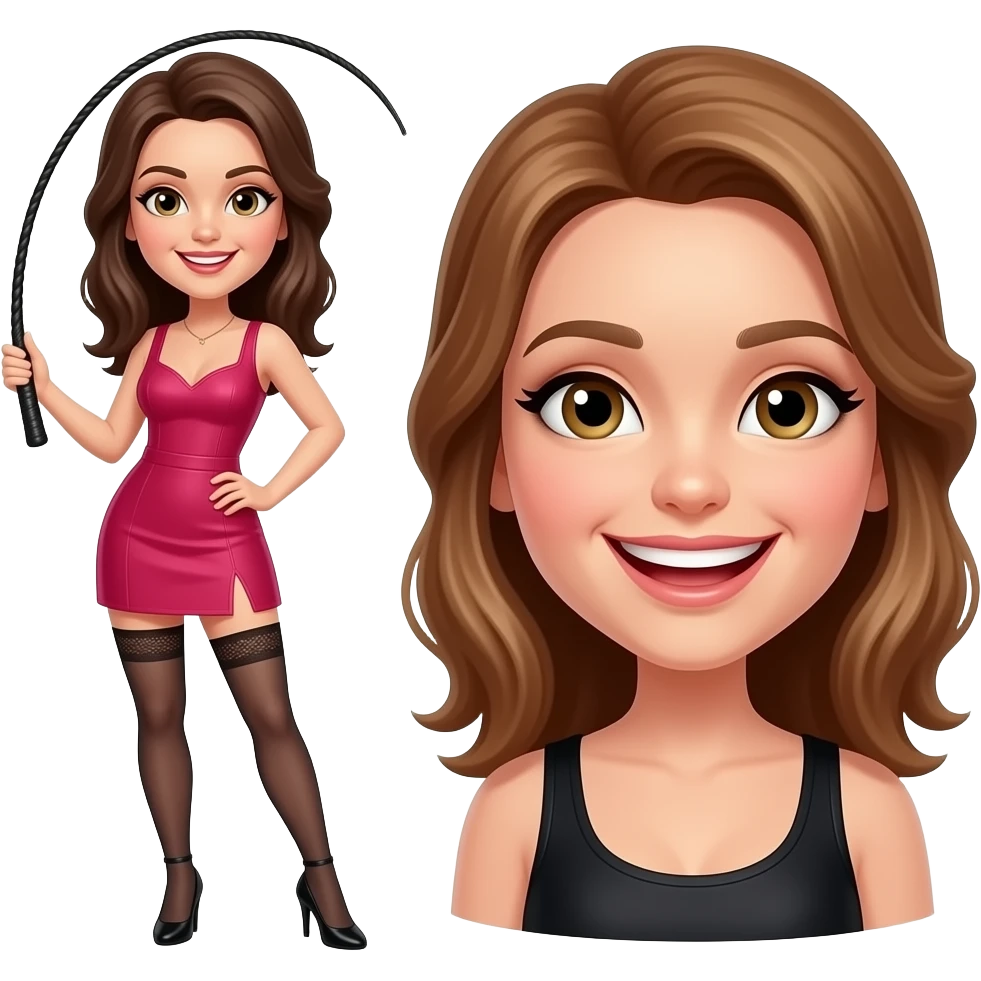 Smiley femme avec un fouet et un autre smiley emoji