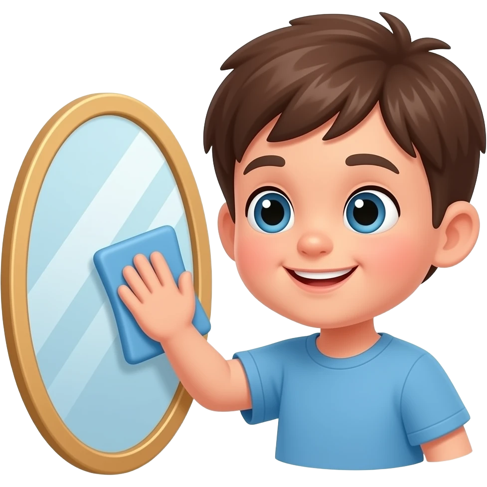 a kid cleaning the mirror emoji