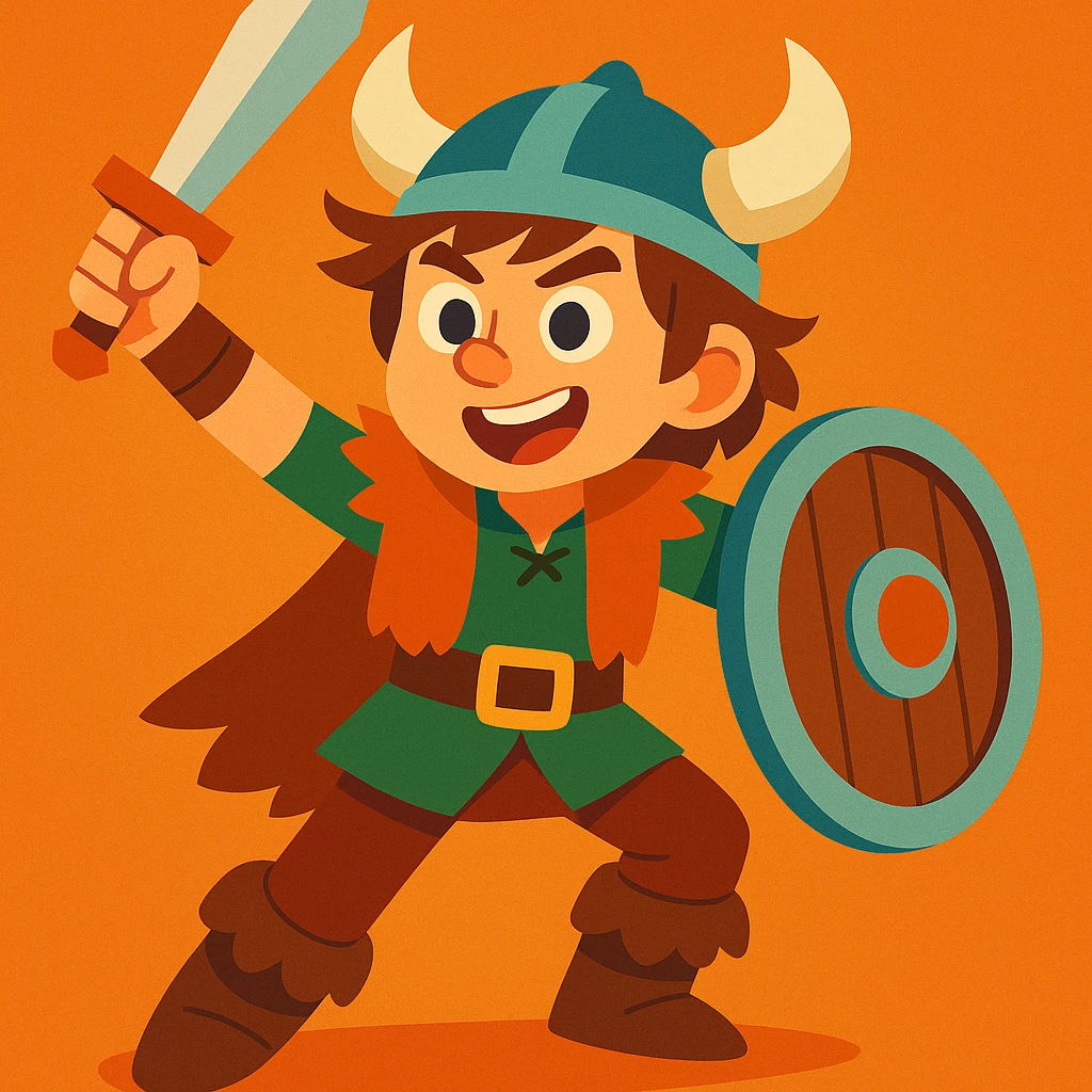 young Viking boy from How to Train Your Dragon, brown hair, wearing Viking attire, friendly and brave, dynamic pose, vibrant animated style emoji