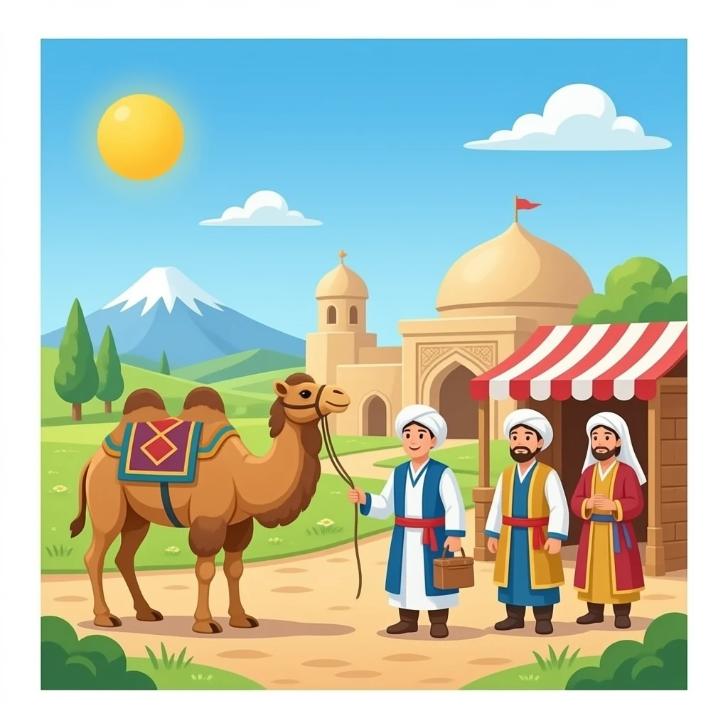 SILK ROAD STOP WITH CAMELS IN RUSSIA MERCHANTS SMILES emoji