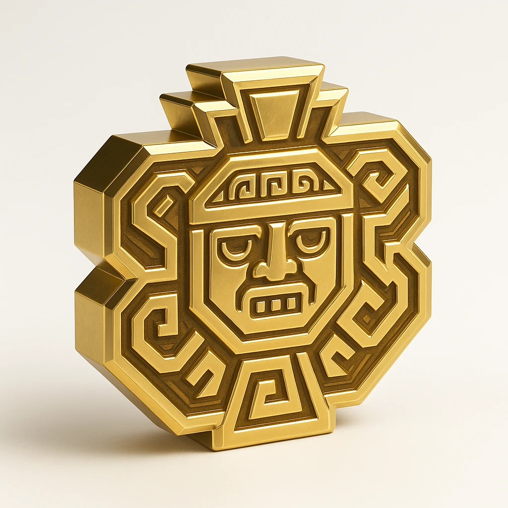 Inca-inspired logo with geometric patterns, gold and deep blue color palette, bold and iconic, suitable for branding emoji