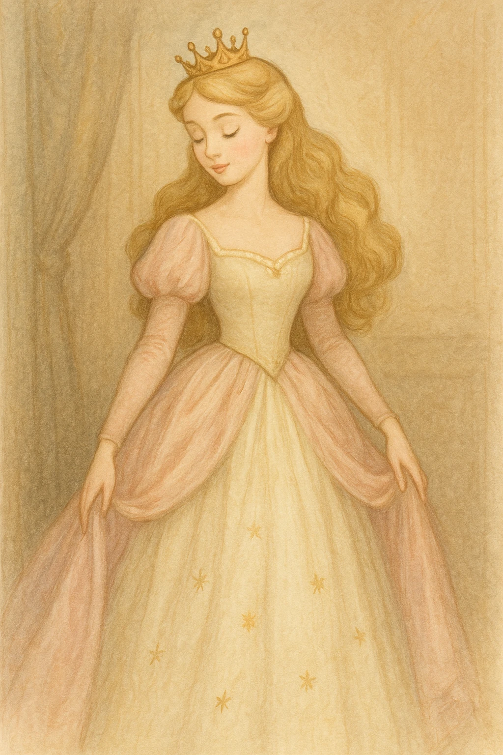 princess in a classic fairytale style, elegant dress, crown, soft colors emoji